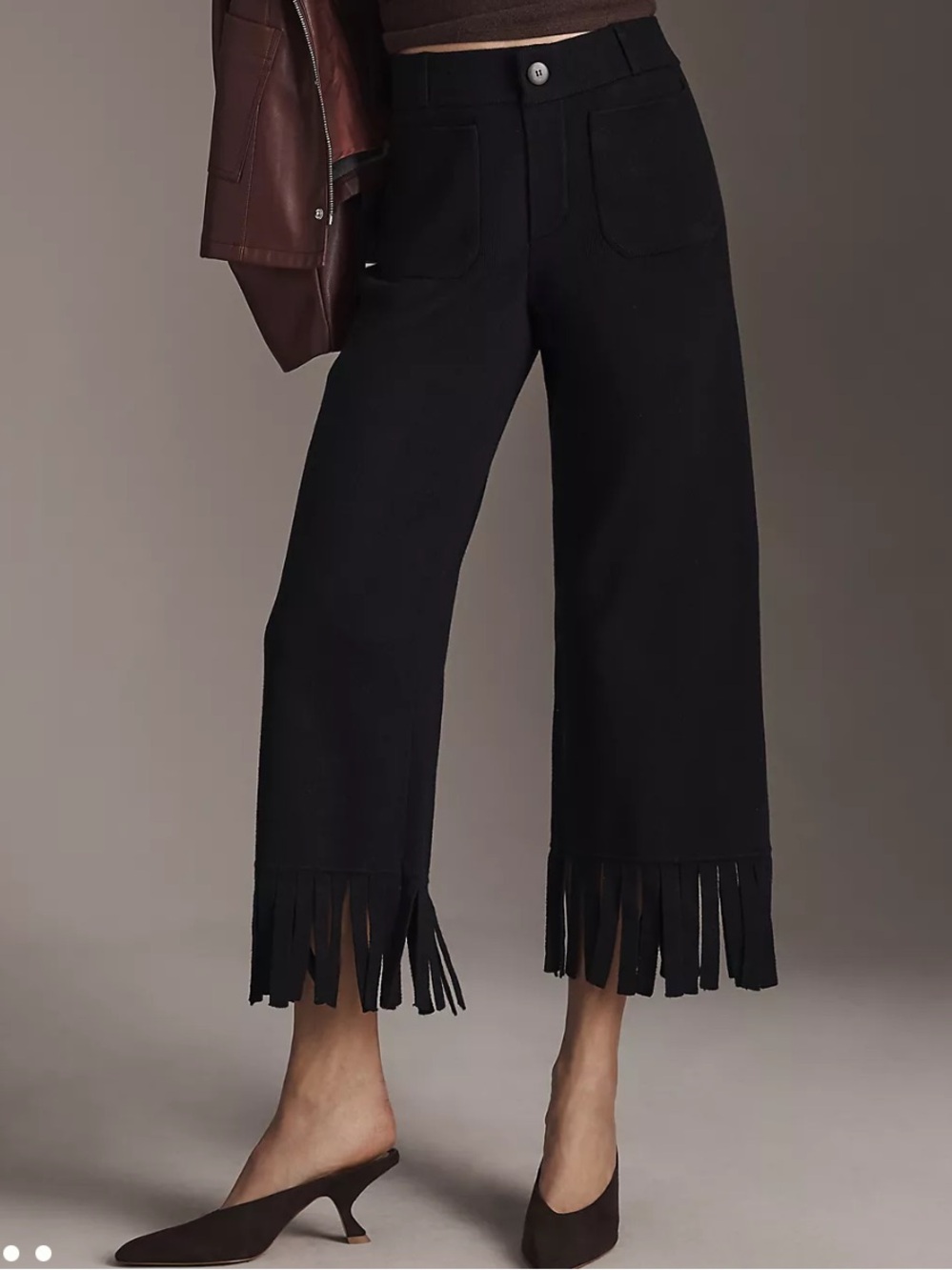 Anthropologie Maeve Colette Knit Cropped Wide-Leg Fringe Hem Pants